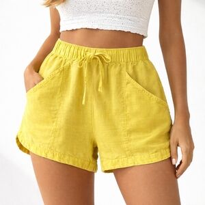C&C California sunshine Yellow Linen Blend Drawstring Shorts Size Small Summer